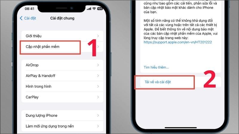 Chọn Cập nhật phần mềm > Chọn Tải về và cài đặt Chọn Cập nhật phần mềm > Chọn Tải về và cài đặt
