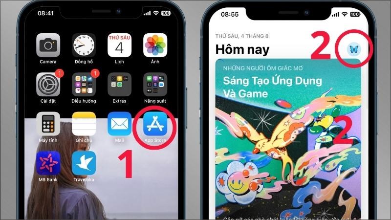 Vào App Store > Nhấn vào biểu tượng tài khoản cá nhân Vào App Store > Nhấn vào biểu tượng tài khoản cá nhân