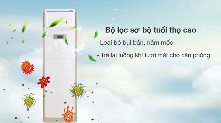 Máy lạnh tủ đứng LG Inverter 2.5 HP ZPNQ24GS1A0 có khả năng lọc không khí, bảo vệ sức khoẻ với bộ lọc sơ bộ tuổi thọ cao