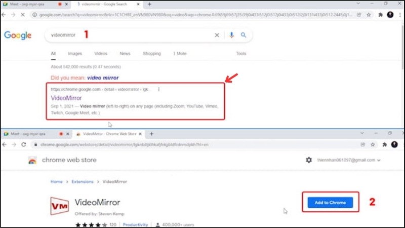 Mở tab Google Chrome mới > tìm kiếm từ khóa “Video mirror” 