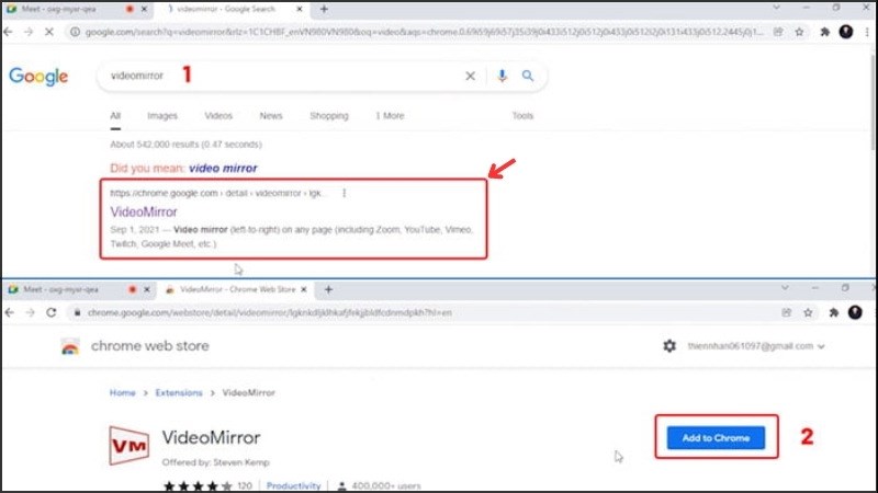 Mở tab Google Chrome mới > tìm kiếm từ khóa “Video mirror”