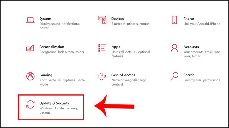 Chọn vào Update & Security