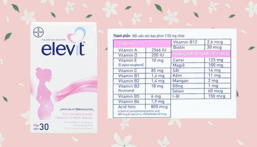 Vitamin tổng hợp Elevit cung cấp 14 mg sắt trong mỗi viên