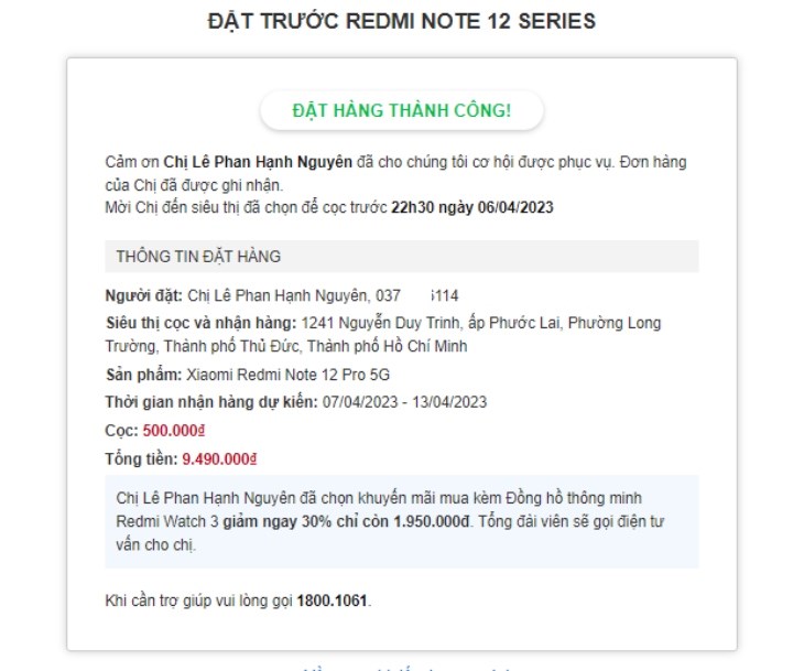 Hoàn tất đặt trước