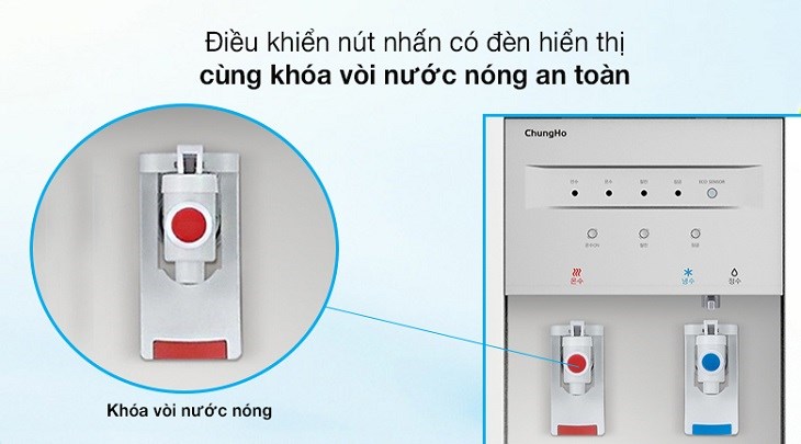 Máy lọc nước RO nóng nguội lạnh ChungHo CHP-3800ST1 4 lõi sở hữu bảng điều khiển thân thiện và an toàn, dễ dàng thao tác khi sử dụng