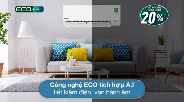 Máy lạnh Panasonic Inverter 1.5 HP CU/CS-PU12ZKH-8M công nghệ Inverter và AI ECO tiết kiệm điện, vận hành êm ái