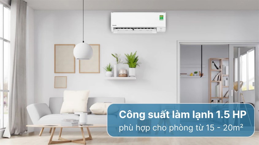 Máy lạnh Panasonic Inverter 1.5 HP CU/CS-PU12ZKH-8M đáp ứng nhu cầu làm lạnh trong những căn phòng có diện tích từ 15 đến 20m² (từ 40 - 60m³).