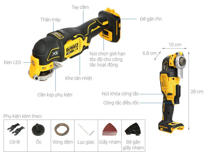 Máy cắt rung đa năng Dewalt DCS356N-KR 18V được trang bị nhiều tiện ích Máy cắt rung đa năng Dewalt DCS356N-KR 18V được trang bị nhiều tiện ích