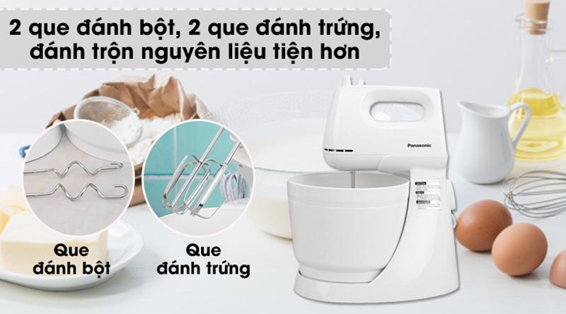 Máy đánh trứng Panasonic MK-GB3WRA đi kèm 2 que đánh trứng, 2 que đánh bột bằng thép bền chắc