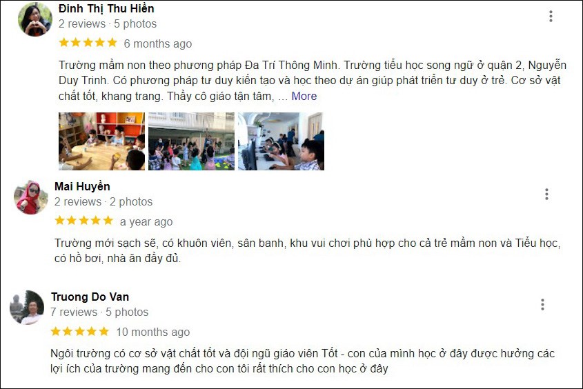 Đánh giá của phụ huynh về Trường mầm non quốc tế Việt Úc