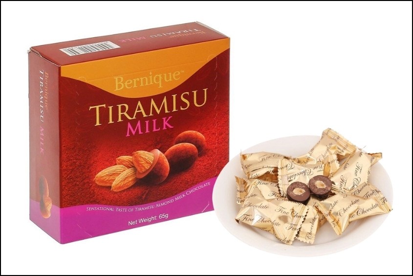Kẹo socola sữa Bernique nhân tiramisu hạnh nhân hộp 65g Kẹo socola sữa Bernique nhân tiramisu hạnh nhân hộp 65g