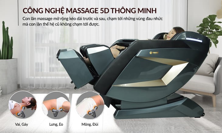Con lăn massage 5D tác động mạnh vào các huyệt đạo giúp các cơn đau nhức được loại bỏ