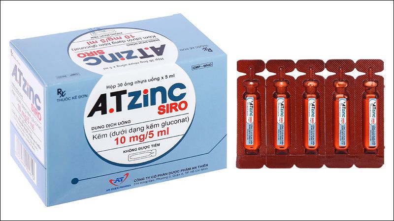 Dung dịch uống A.T ZinC Siro hỗ trợ trị ti&ecirc;u chảy, tăng đề kh&aacute;ng (30 ống x 5ml)