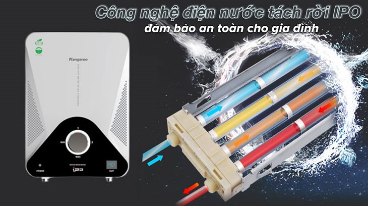 Máy nước nóng trực tiếp Kangaroo 4000W KG589GP bảo vệ gia đình khỏi những sự cố cháy nổ với công nghệ điện nước tách rời IPO