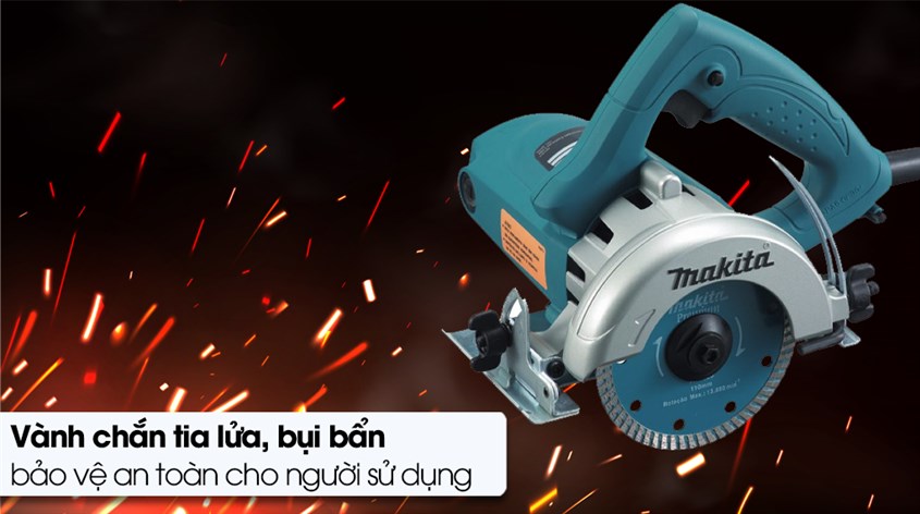 Máy cắt gạch Makita 4100NH2 1400W được trang bị vành chắn tia lửa, tránh trường hợp bị bỏng do các tia lửa bắn ra
