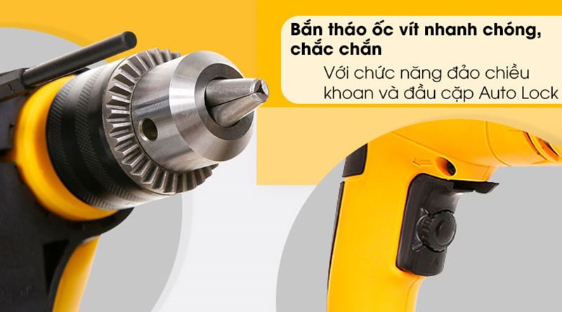 Máy khoan búa điện Tolsen 79505 750W bắn tháo ốc vít nhanh chóng nhờ chức năng đảo chiều khoan và đầu cặp Auto Lock
