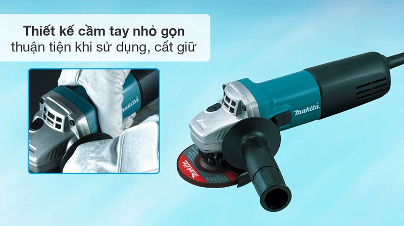 Máy mài góc Makita 9553NB 710W có thiết kế nhỏ gọn, khối lượng chỉ 1.8 kg giúp di chuyển máy nhẹ nhàng