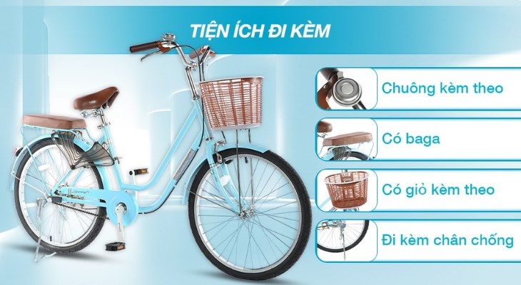 Xe đạp đường phố City Thống Nhất LD 24-02 24 inch sở hữu nhiều phụ kiện đi kèm nên được rất nhiều người dùng yêu thích và chọn mua