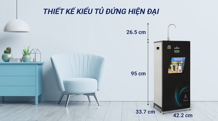 Máy lọc nước RO Robot SPRING-X10GUR 10 lõi có thiết kế dạng tủ đứng hiện đại, thân tủ sơn tĩnh điện cao cấp chống trầy, nắp trên và mặt trước