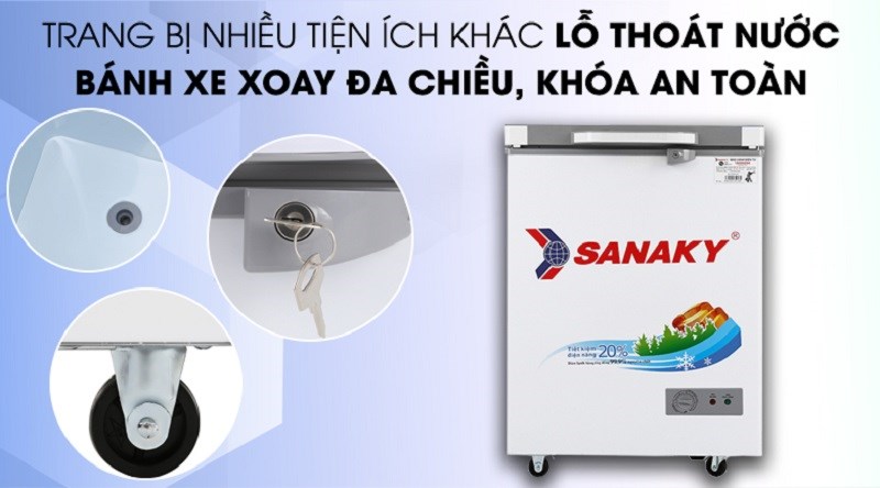 Tủ đông Sanaky 100 lít VH-1599HYK được trang bị nhiều tiện ích hiện đại