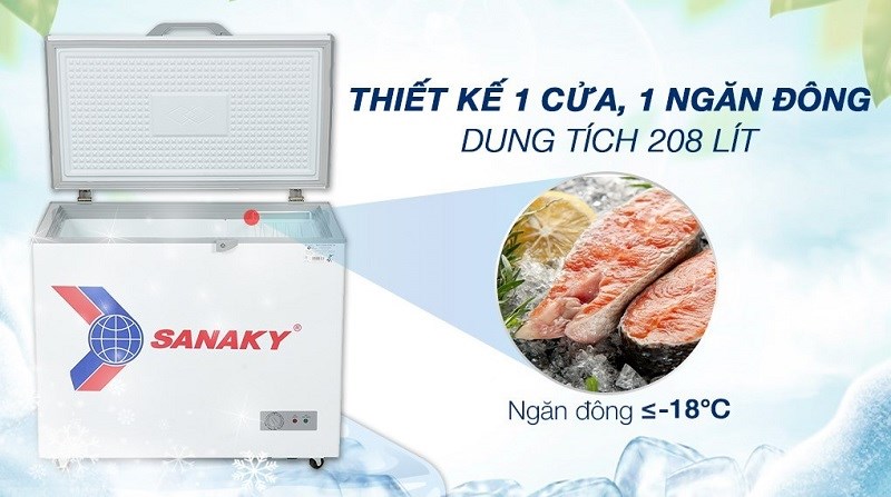 Tủ đông SANAKY 208 Lít TD.VH 255HY2 sở hữu thiết kế 1 cửa, 1 ngăn đông