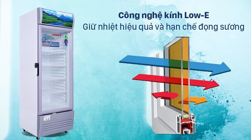 Tủ mát Sanaky Inverter 290 lít TM.VH358K3L sở hữu công nghệ kính Low-E đảm bảo an toàn cho thực phẩm