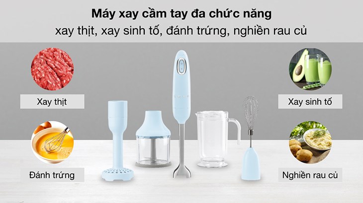 Máy xay cầm tay Smeg HBF02PBEU (535.43.610) có giá 6.7 triệu đồng, phù hợp với nhiều phân khúc khách hàng