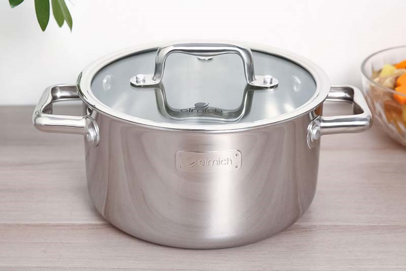 Nồi inox 3 đáy Elmich Trimax Eco EL-3993 trang bị tay cầm inox to bản, tán đinh chắc chắn, thuận tiện cầm nắm