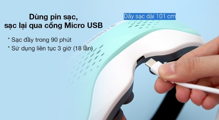 Máy massage mắt HASUTA HME-120 sở hữu cổng sạc Micro USB tiện lợi, thân thiện với người dùng