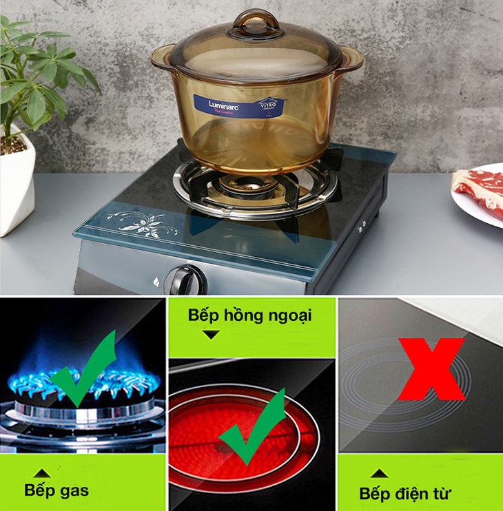 Nồi thủy tinh nắp thủy tinh 21 cm Luminarc Amberline Granite 3 lít dùng được trên bếp gas, bếp hồng ngoại