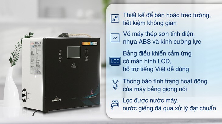 Máy lọc nước điện giải ion kiềm Robot IonPrince 910X 4 lõi 9 tấm điện cực có thiết kế để bàn, giúp tiết kiệm hiệu quả không gian đặt máy