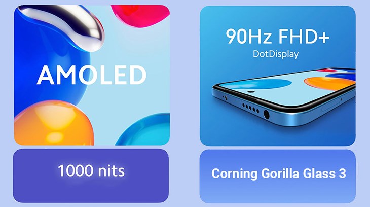 Màn hình Redmi Note 11 có kích thước 6.43 inch trên tấm nền AMOLED