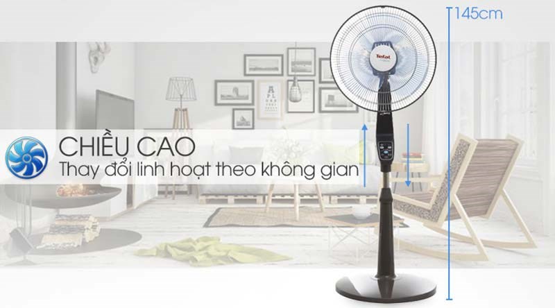 Quạt đứng Tefal VF3649 55W có thể thay đổi chiều cao linh hoạt theo nhu cầu sử dụng