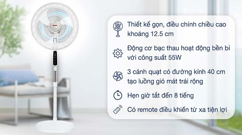 Quạt đứng Tefal Turbo Life VH659690 trang bị 3 cánh quạt đường kính 40 cm giúp tạo làn gió mát trải rộng khắp căn phòng