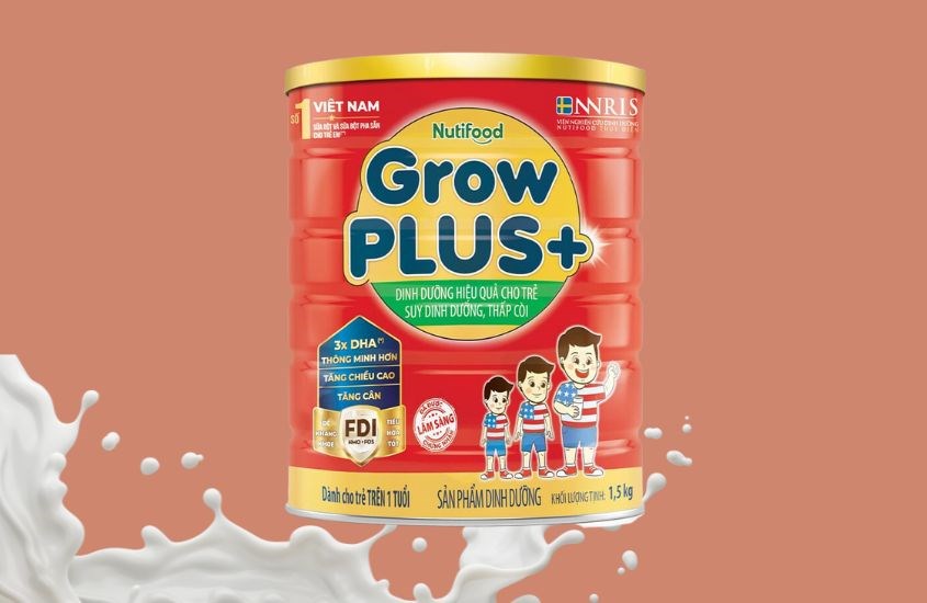 Sữa bột Nutifood GrowPLUS+ hương vani 1.5 kg (từ 1 tuổi) dành cho trẻ suy dinh dưỡng, thấp còi