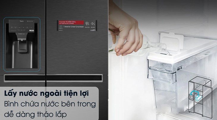 Tủ lạnh LG Inverter 601 lít GR-D247MC lấy đá và lấy nước trực tiếp từ bên ngoài cửa tủ nhanh chóng, tiện lợi