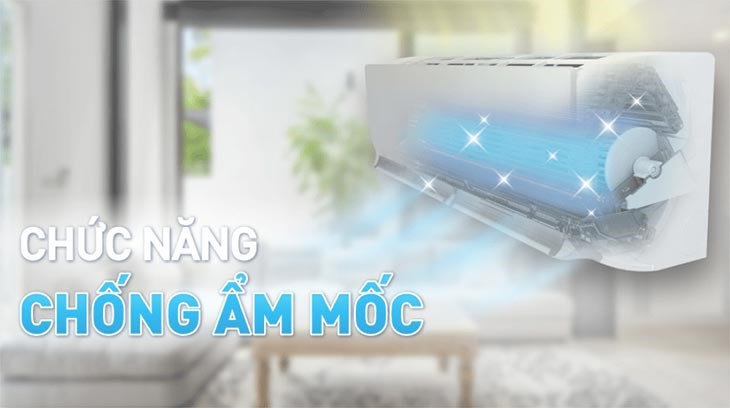 Máy lạnh Daikin Inverter 1 HP FTKB25WMVMV trang bị chức năng chống ẩm mốc giữ cho dàn trao đổi nhiệt sạch sẽ và an toàn