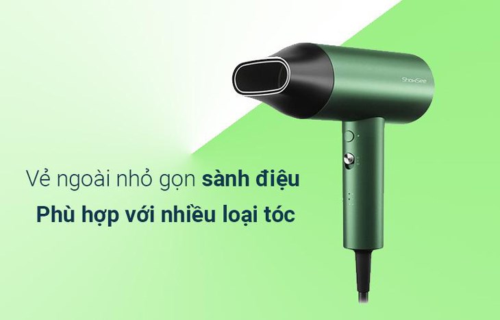 Máy sấy tóc 1800W Showsee A5-G  sở hữu tone màu xanh nổi bật, dễ dàng cầm nắm với kích thước nhỏ gọn