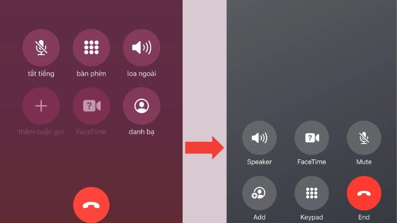 Giao diện ứng dụng gọi điện của iOS 16 (trái) và iOS 17 (phải).