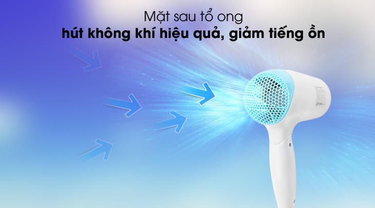 Máy sấy tóc 1200W Delites PH3812 có mặt sau được thiết kế tổ ong giúp hút không khí hiệu quả và giảm tiếng ồn khi máy hoạt động  