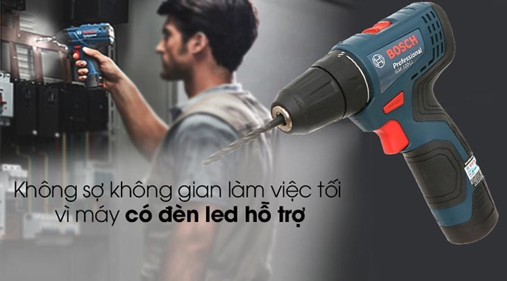 Máy khoan vặn vít pin Bosch GSR 120-LI 12V trang bị công nghệ Led light hỗ trợ khi không gian thiếu ánh sáng