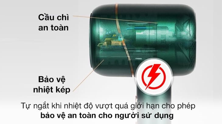 Máy sấy tóc K.SKIN có bộ bảo vệ nhiệt mang đến an toàn cho người sử dụng