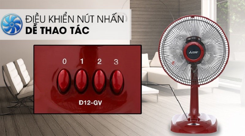 Quạt bàn Mitsubishi Electric D12-GV CY-RD 38W nổi bật với gam màu đỏ đậm mang phong cách hiện đại