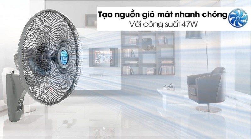Quạt treo Mitsubishi W16-RA CY-GY sở hữu công suất mạnh mẽ lên tới 47W