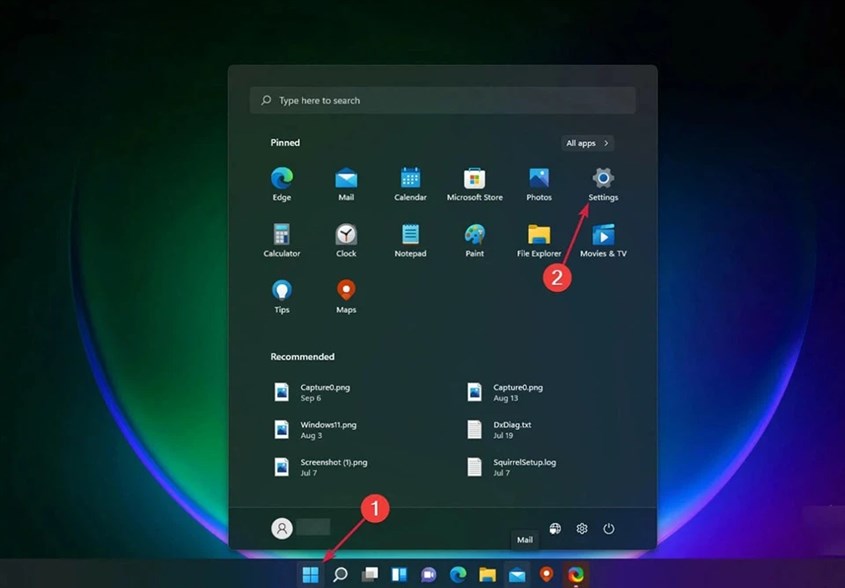 Bạn hãy nhấn vào nút Start trên thanh Taskbar và chọn Settings.