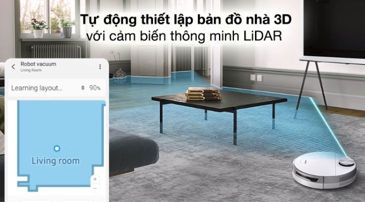 Robot hút bụi Samsung VR30T85513W/SV giúp bạn tự động tạo bản đồ 3D, hỗ trợ máy di chuyển thông minh và tiết kiệm thời gian dọn dẹp hơn