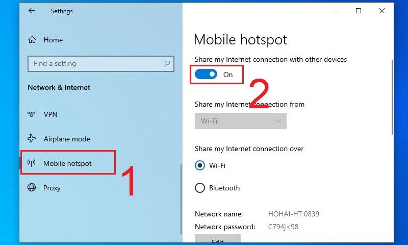Bật chế đội On cho Mobile hotspot