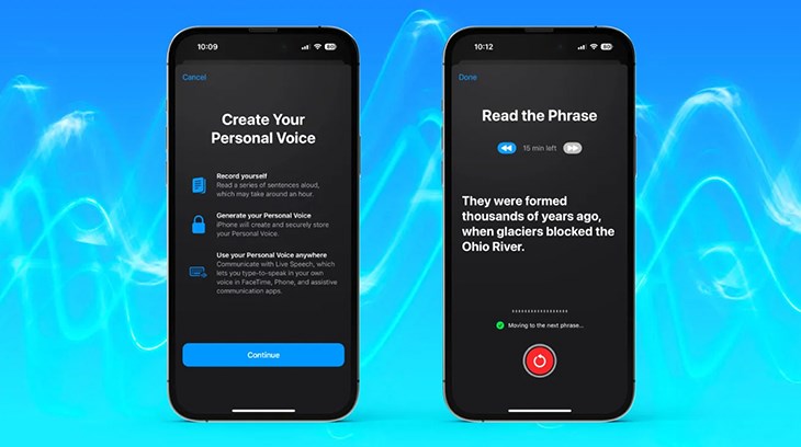 Người dùng sẽ ghi âm hàng loạt các câu đọc để iPhone thiết lập giọng nói cá nhân