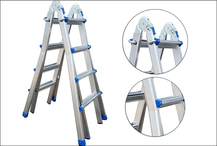 Thang nhôm gấp và rút chữ A 4 x 4 bậc Advindeq AML44W có thể điều chỉnh được chiều cao để thay đổi góc sử dụng