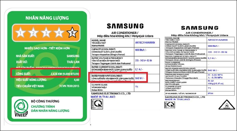 Thông tin công suất tối_đa trên điều hòa Samsung Inverter 1 HP AR10CYHAAWKNSV